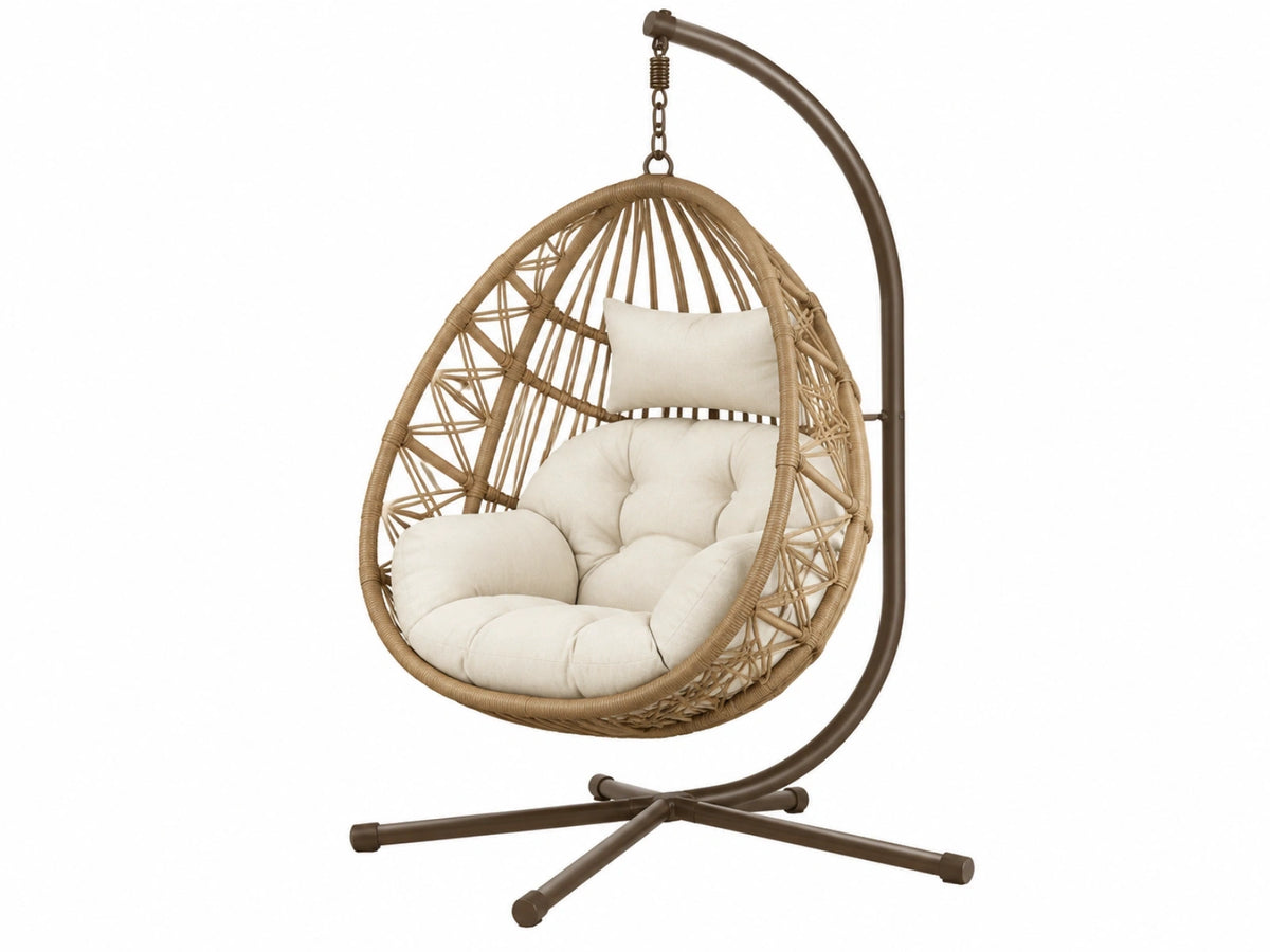 Hangstoel 105 x 105 x 195 cm gevlochten riet bruin met metalen standaard