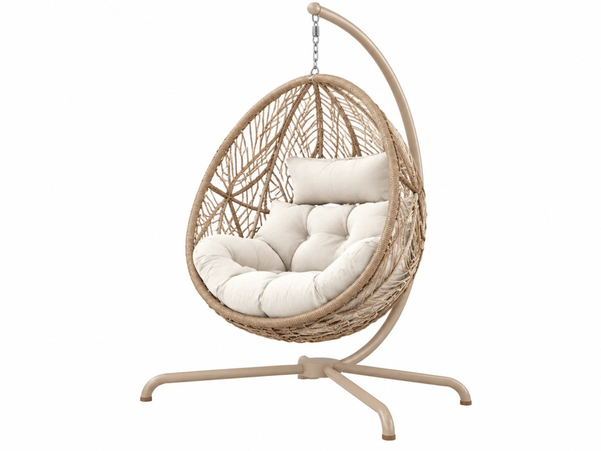 Hangstoel 105 x 105 x 195 cm - gevlochten kunststof beige - vrijstaand voor binnen - boho