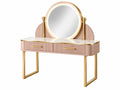 Kaptafel 100 x 45 x 140 cm roze goudkleurig MDF en glas met ronde spiegel en verlichting