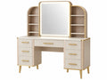 Kaptafel 120 x 45 x 160 cm crème en goud met spiegel verlichting en lades
