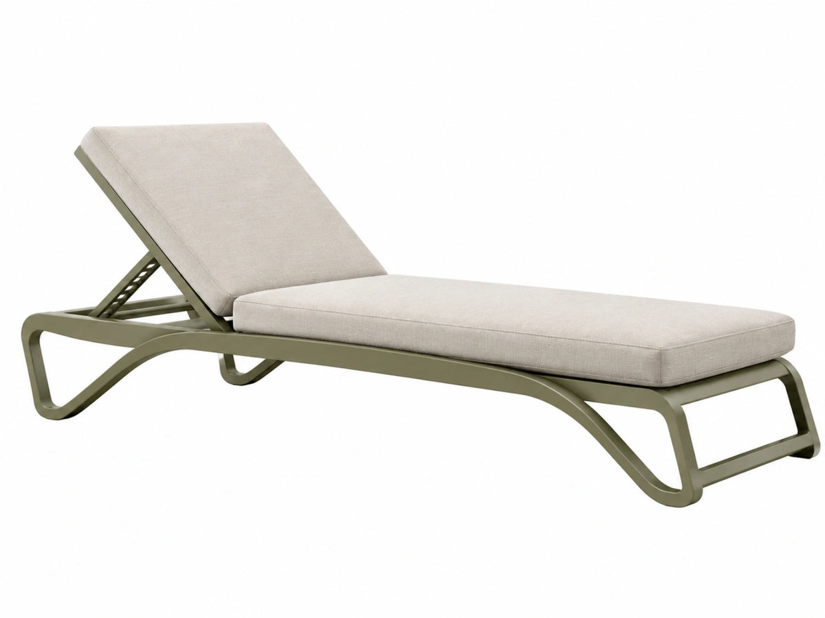 Ligbed 200 x 70 x 90 cm met metalen frame in beige en groen - verstelbare rugleuning voor buiten