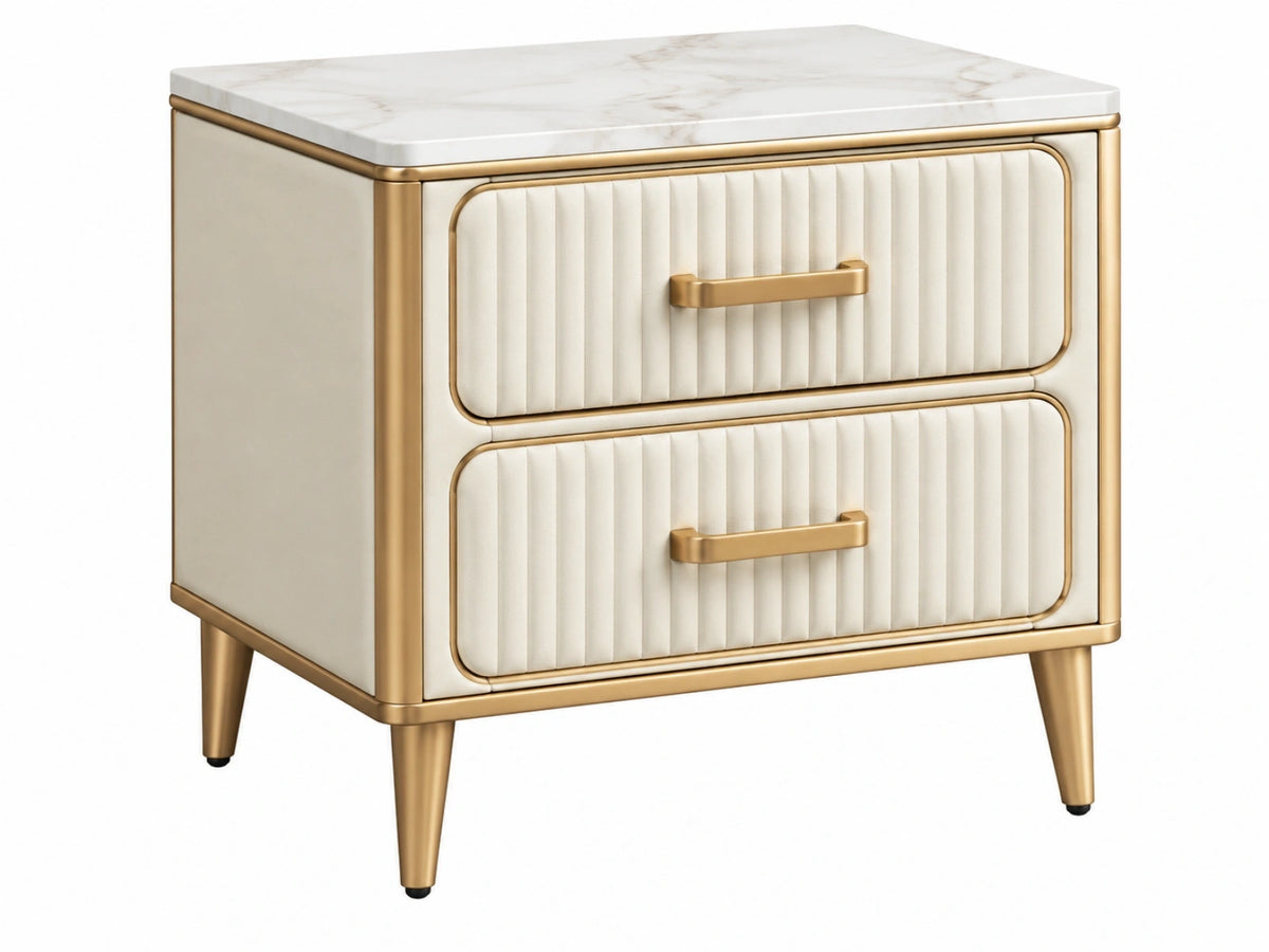Nachtkastje 45 x 40 x 60 cm wit/goud met 2 laden en marmerlook blad
