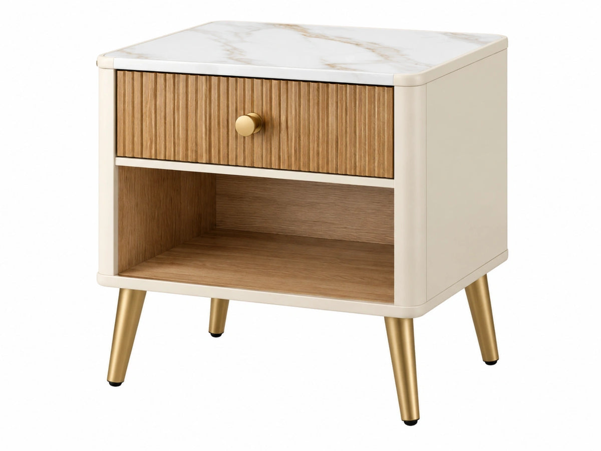 Nachtkastje 50 x 40 x 55 cm crème houtlook met lade en open vak