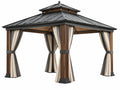 Paviljoen 300 x 300 x 300 cm staal en hout zwart/bruin met gordijnen