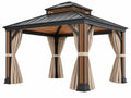 Tuinpaviljoen 400 x 300 x 320 cm zwart/bruin met metalen dak en gordijnen