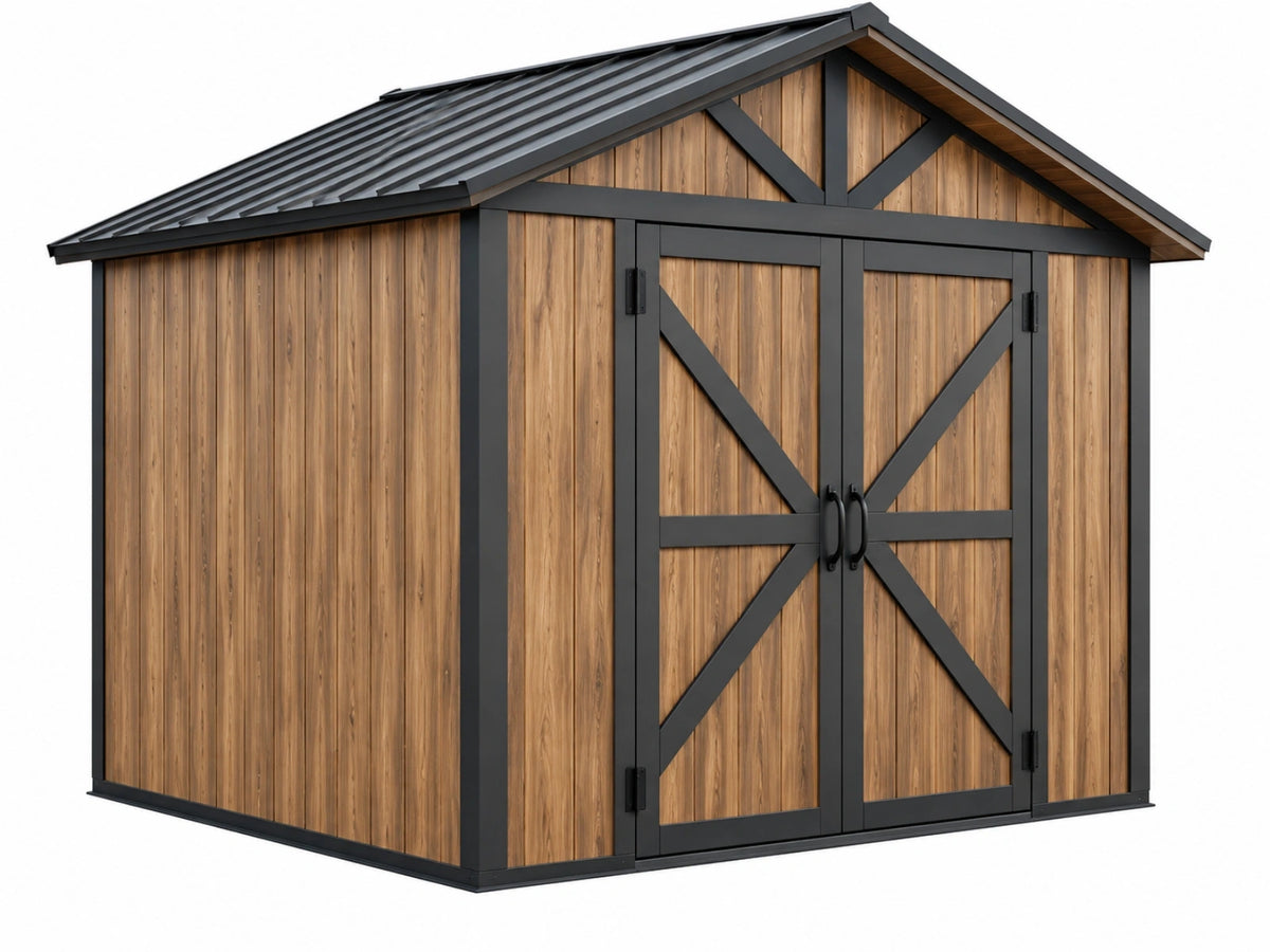 Tuinhuis 300 x 200 x 220 cm hout/metaal bruin/zwart voor tuin - landelijke dubbele deuren