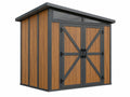 Tuinhuis 200 x 150 x 200 cm staal houtlook bruin zwart met dubbele deuren