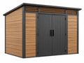 Tuinhuis 240 x 180 x 220 cm houtlook bruin zwart met dubbele deuren