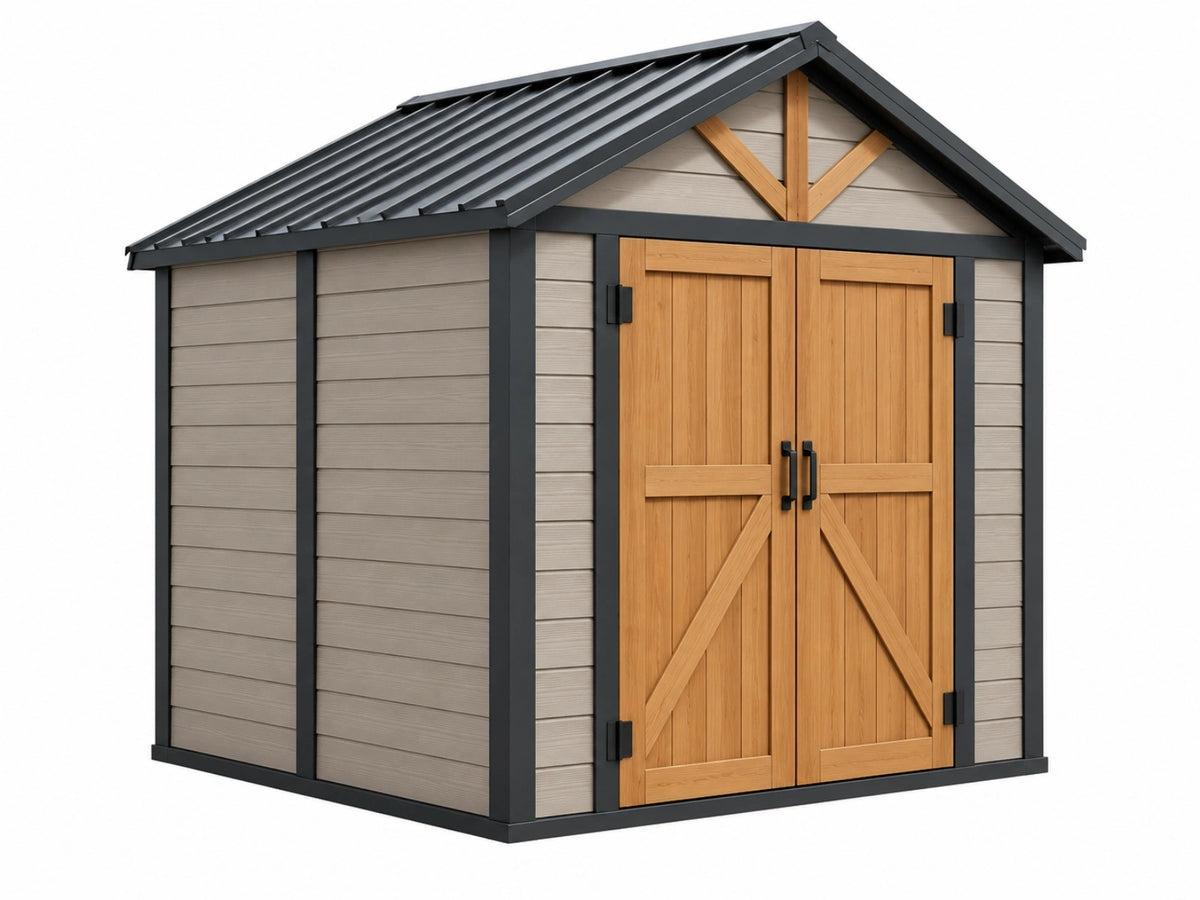 Tuinhuis 200 x 150 x 210 cm hout/metaal grijs/naturel - dubbele deuren en zadeldak