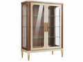 Vitrinekast 100 x 45 x 180 cm beige walnootkleurig glas met metalen accenten - klassieke opbergkast