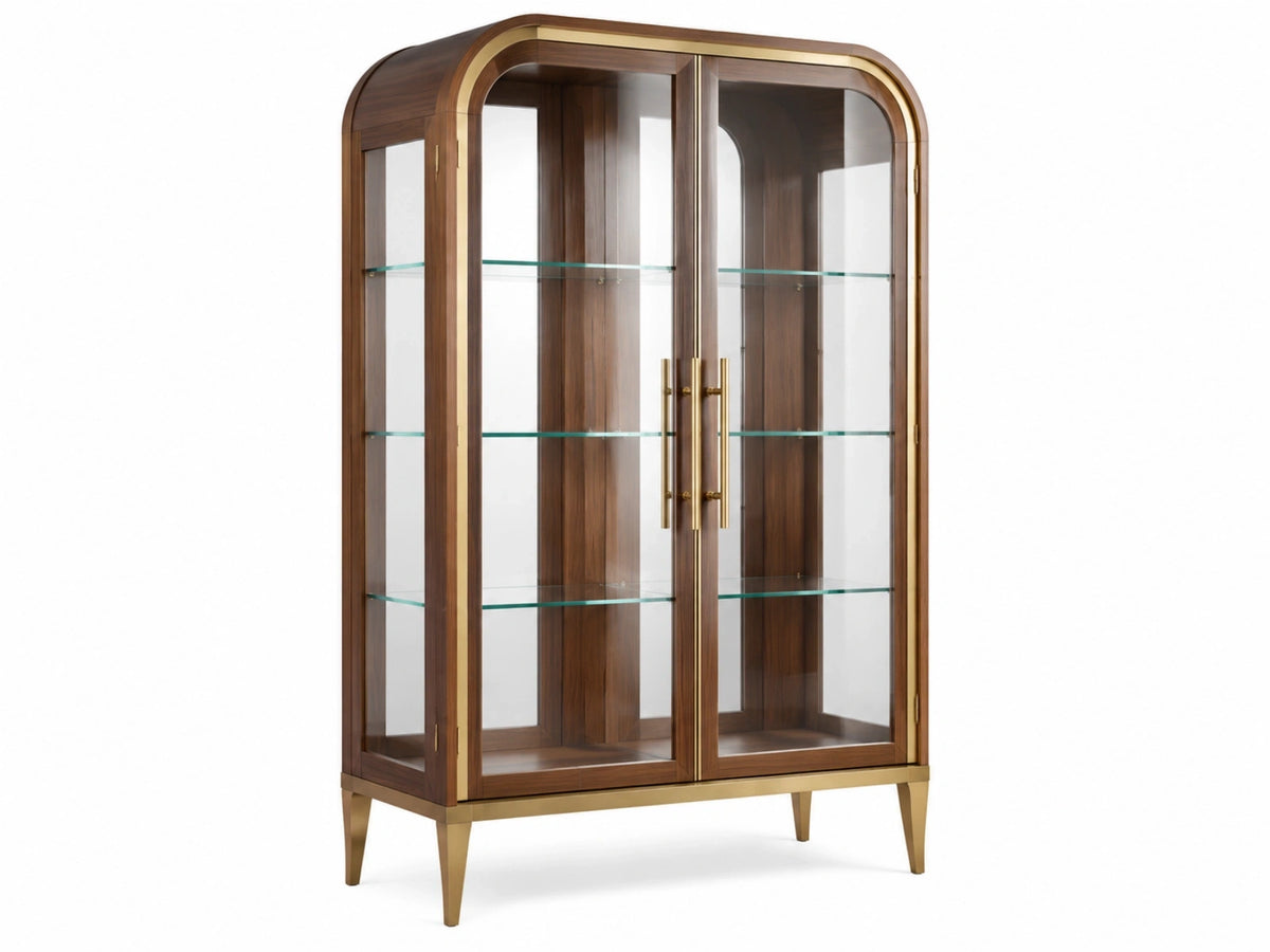 Vitrinekast 110 x 45 x 190 cm hout glas bruin goud art-decostijl