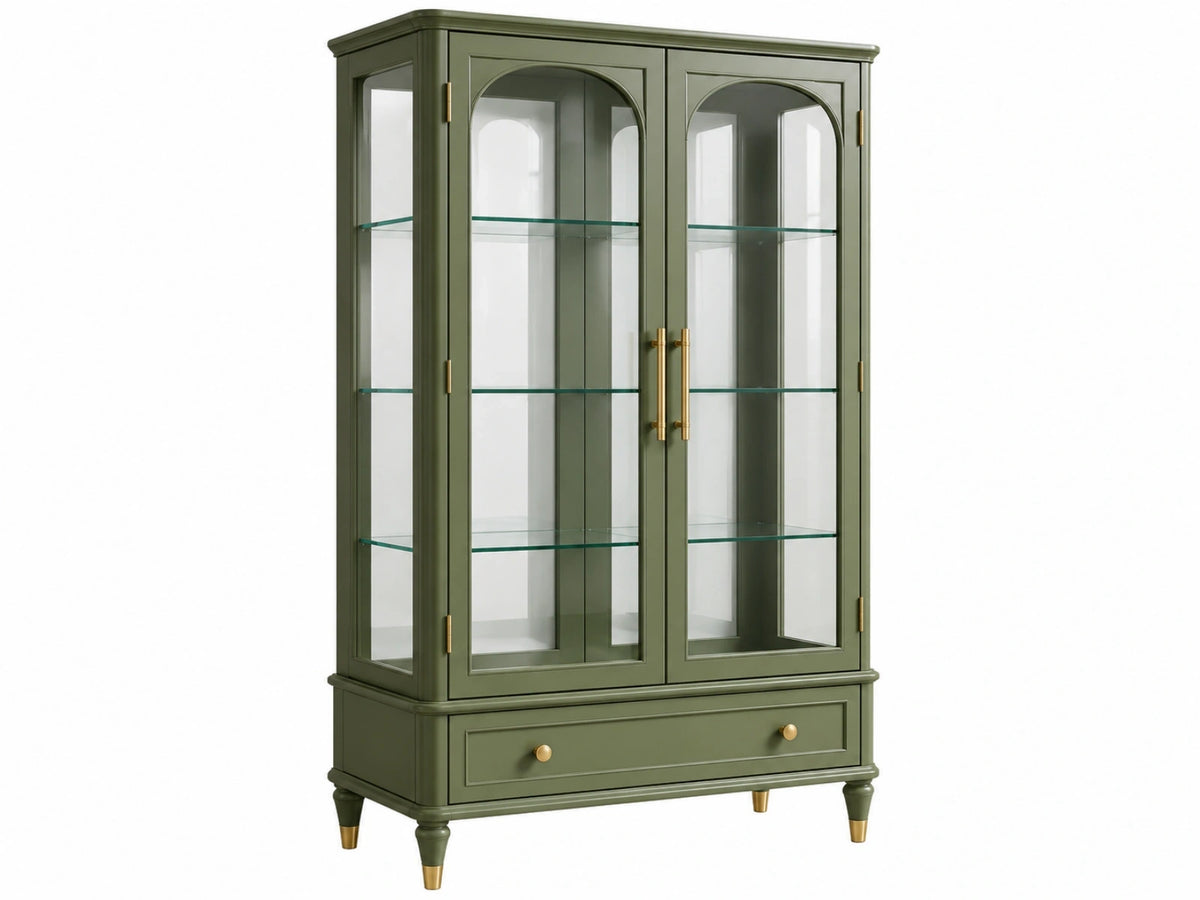 Vitrinekast 100 x 45 x 190 cm hout en glas groen klassieke opbergkast